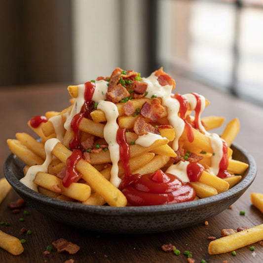 Batata inglesa 190g assada no azeite de oliva extravirgem, bacon artesanal, maionese vegetal e ketchup vegetal - PB4