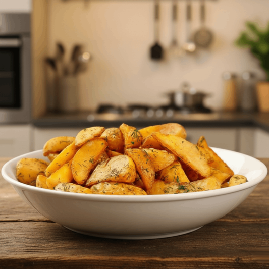 Batata rústica com casca 160g assada no forno com azeite de oliva extravirgem, sal do Himalaia, cúrcuma, orégano e tomilho - PB5