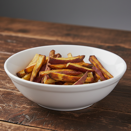 Batata-doce com casca 160g, temperadas com azeite de oliva extravirgem e sal do Himalaia. Assada no forno e zero frituras - PB7