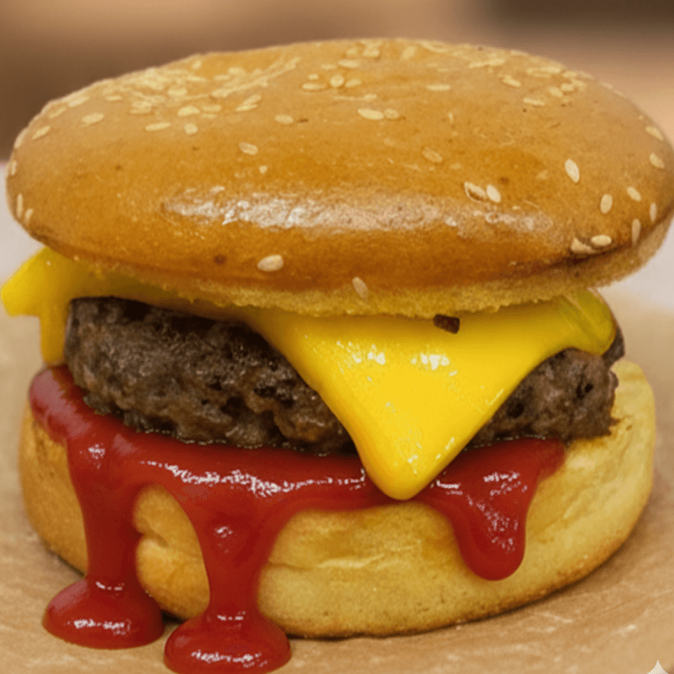 BURGUER CHEESE - Blend Bovino, pão sem glúten, gergelim, manteiga ghee, queijo vegetal e ketchup - SB5