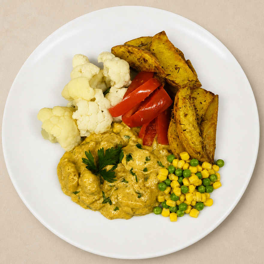 Estrogonofe de Frango, Champignon, Batata, Couve Flor, Pimentão e Milho - 500g - ME6
