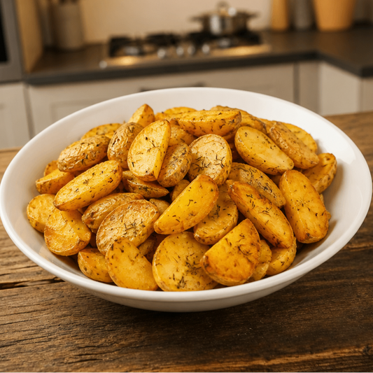 Batata rústica com casca 160g assada no forno com azeite de oliva extravirgem, sal do Himalaia, cúrcuma, orégano e tomilho - PB5